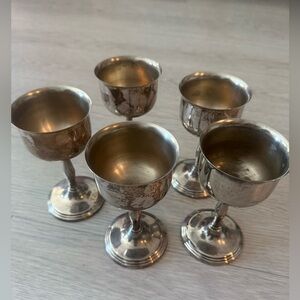 Silver plated On Brass Set Of 5 wine goblets by Cavalier, made in England 1950s